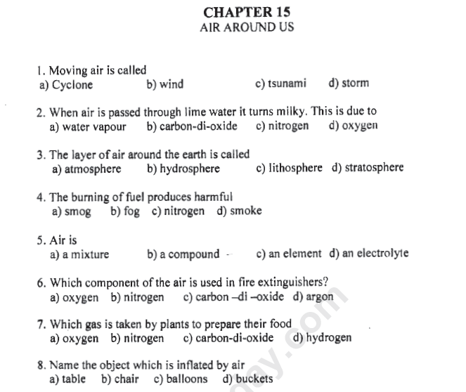 CBSE Class 6 Science Air Around Us MCQs, Multiple Choice Questions